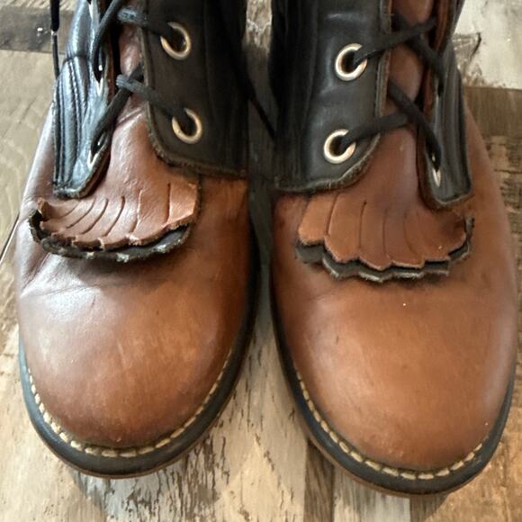 Vintage 90's Laredo Two-Tone Leather Kiltie Roper Western Lace Up Boots Sz 6 USA - Picture 3 of 9
